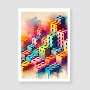 Impression aquarelle de blocs de construction : oeuvre d'art moderne pour salle de jeux pour enfants