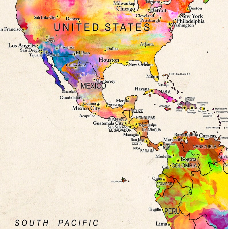 World Map Watercolor Wall Art Map of the World Map Art Etsy