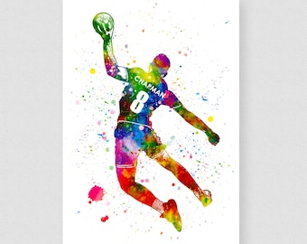 Poster personnalisé de joueur de handball, impression aquarelle, cadeau pour lui