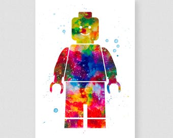 Lego Man Watercolor Giclée Print – Nursery Wall Art