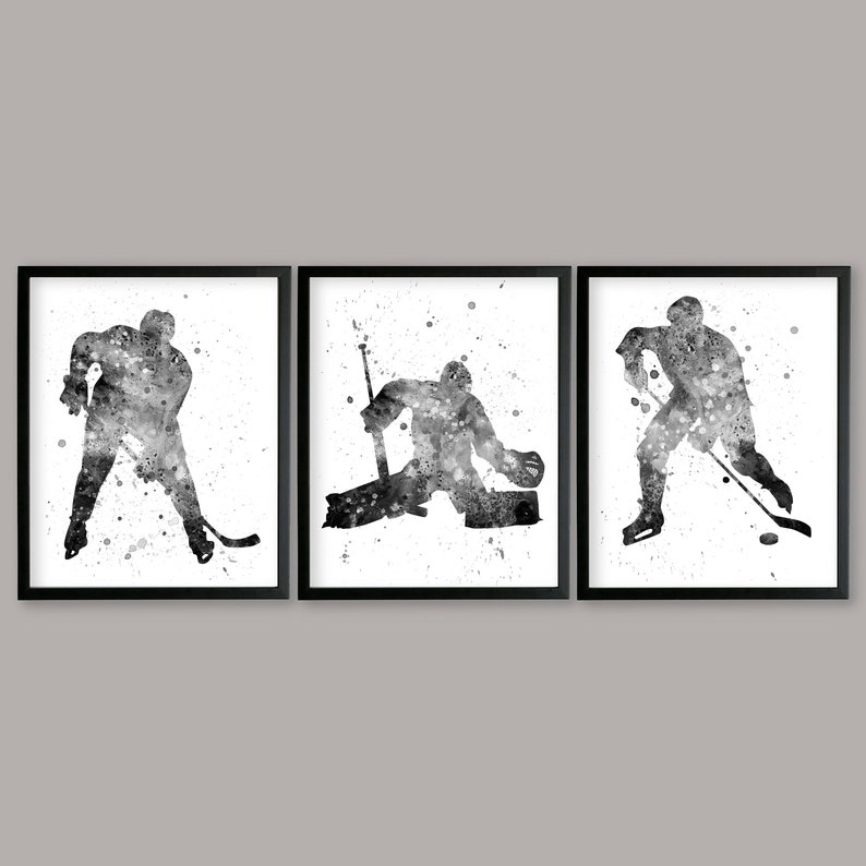 Set of 3 Hockey Prints Extra Large Wall Art Ice Hockey Etsy