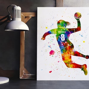 Personalized Handball Girl Player Watercolor Print Poster Gift for Her image 6