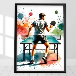 Ping Pong Player Personalized Name Watercolor Print Customizable Table Tennis Poster Gift for Him