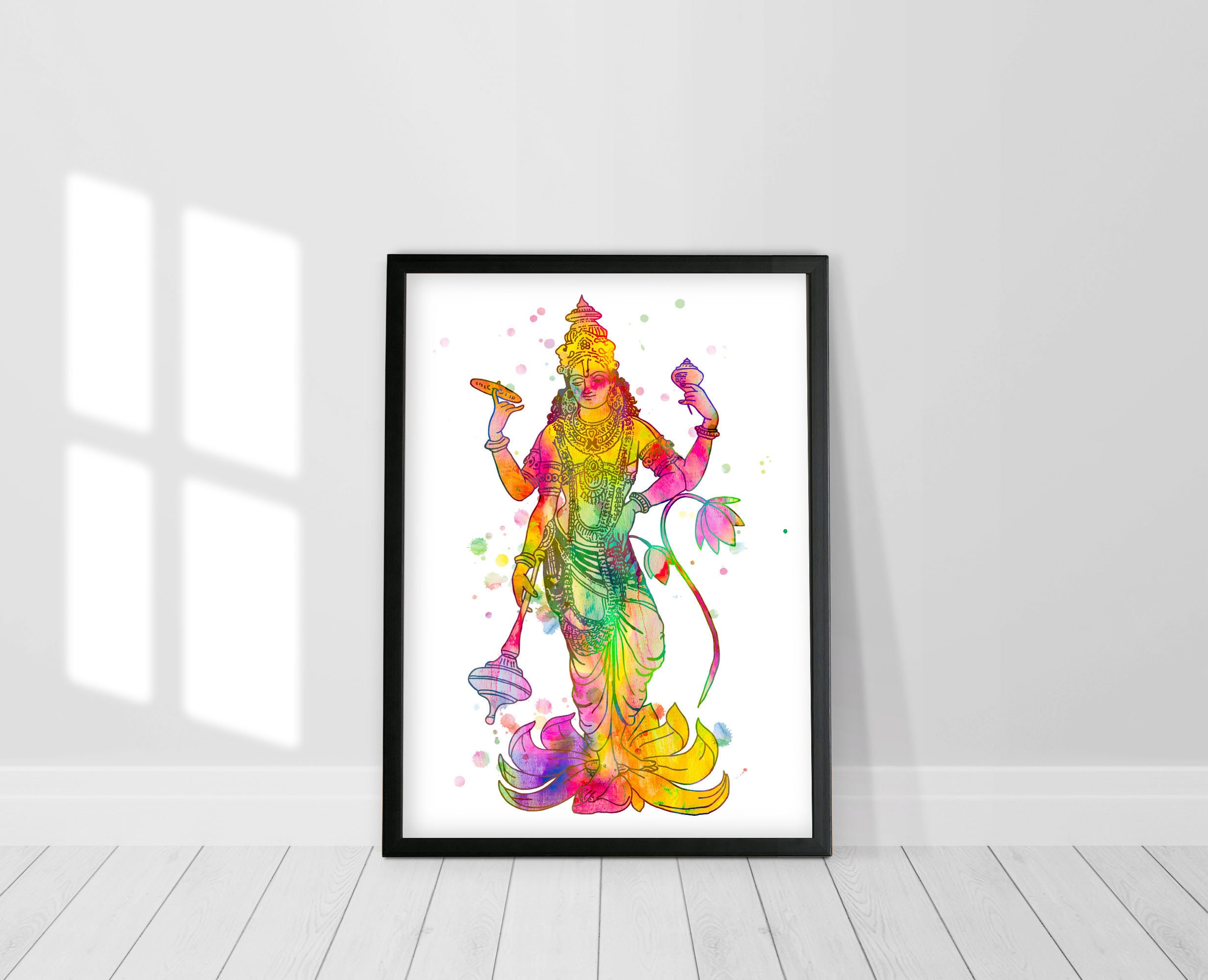 Lord vishnu painting, Vishnu print, Hindu god, Hindu art print, Meditation poster, Yoga gift, Spiritual wall art, Watercolor painting