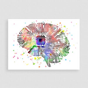 Hersenenprintplaat kunstafdruk: wetenschap aquarel poster