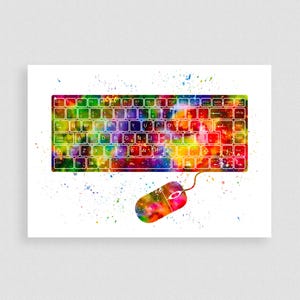 Watercolor Keyboard Art Print: Computer Gamer Decor