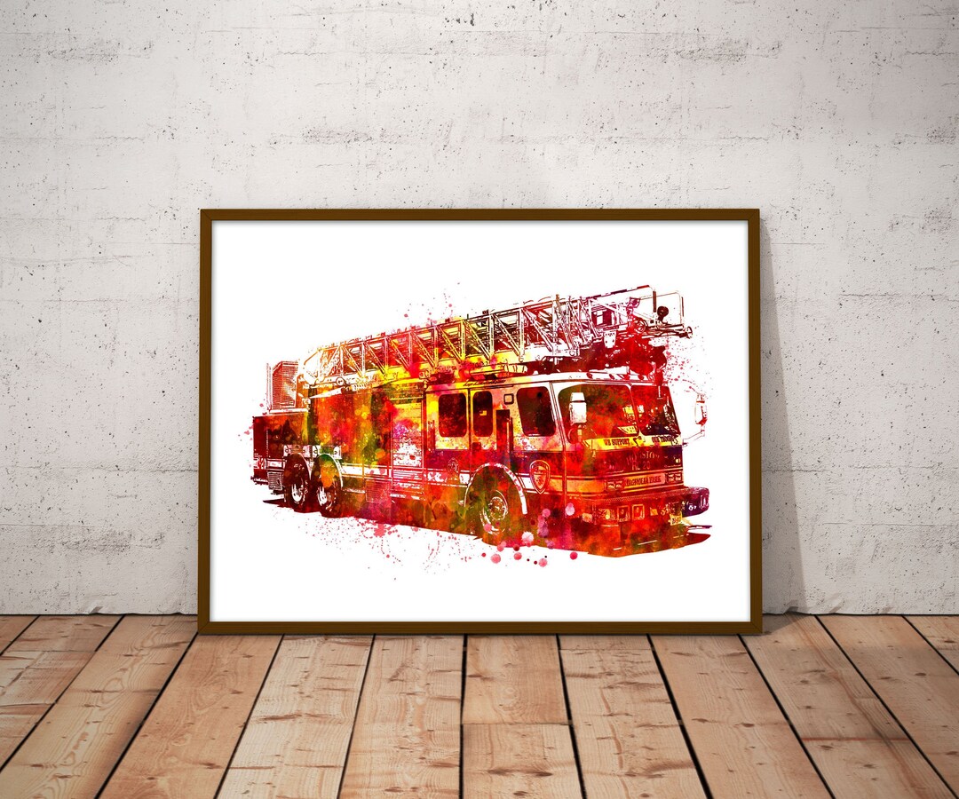 Firetruck Watercolor Print, Fire Truck Painting, Truck Print ...