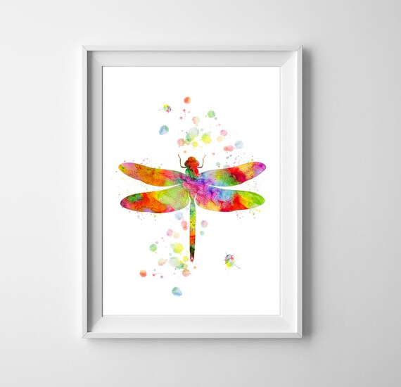 Dragonfly Wall Art Watercolor Print Insect Nature Wedding Gift Nursery Animal Painting Decor