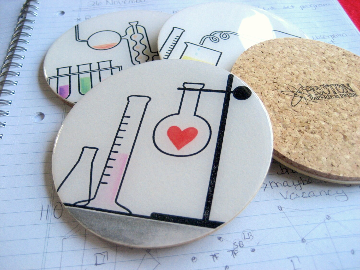 Chemistry Lover Coaster Set/Résine & Liège Potion d'amour Sous-Verres de Laboratoire Scientifique Dé