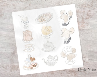 Adornos para cupcakes con temática de ratones para la gran cena de té, linda decoración de cumpleaños para niñas - descarga instantánea
