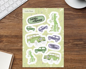 British Land Rover Floral Sticker Sheet - Green