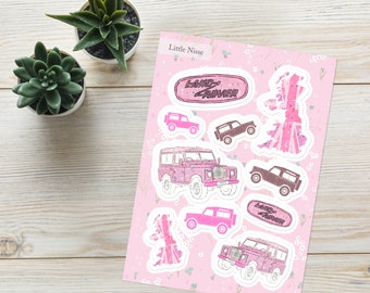 British Land Rover Floral Sticker Sheet - Pink