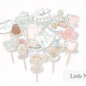 Mäuschen Teeparty Cupcake Toppers, süße Mädchen Geburtstagsdeko - sofort download!