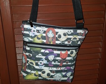 Handmade Jack Skellington and Friends Black Vinyl Crossbody Adjustable Strap