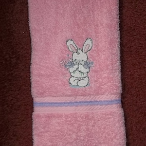 Easter Hippity Hop Bunny Embroidered Handtowel