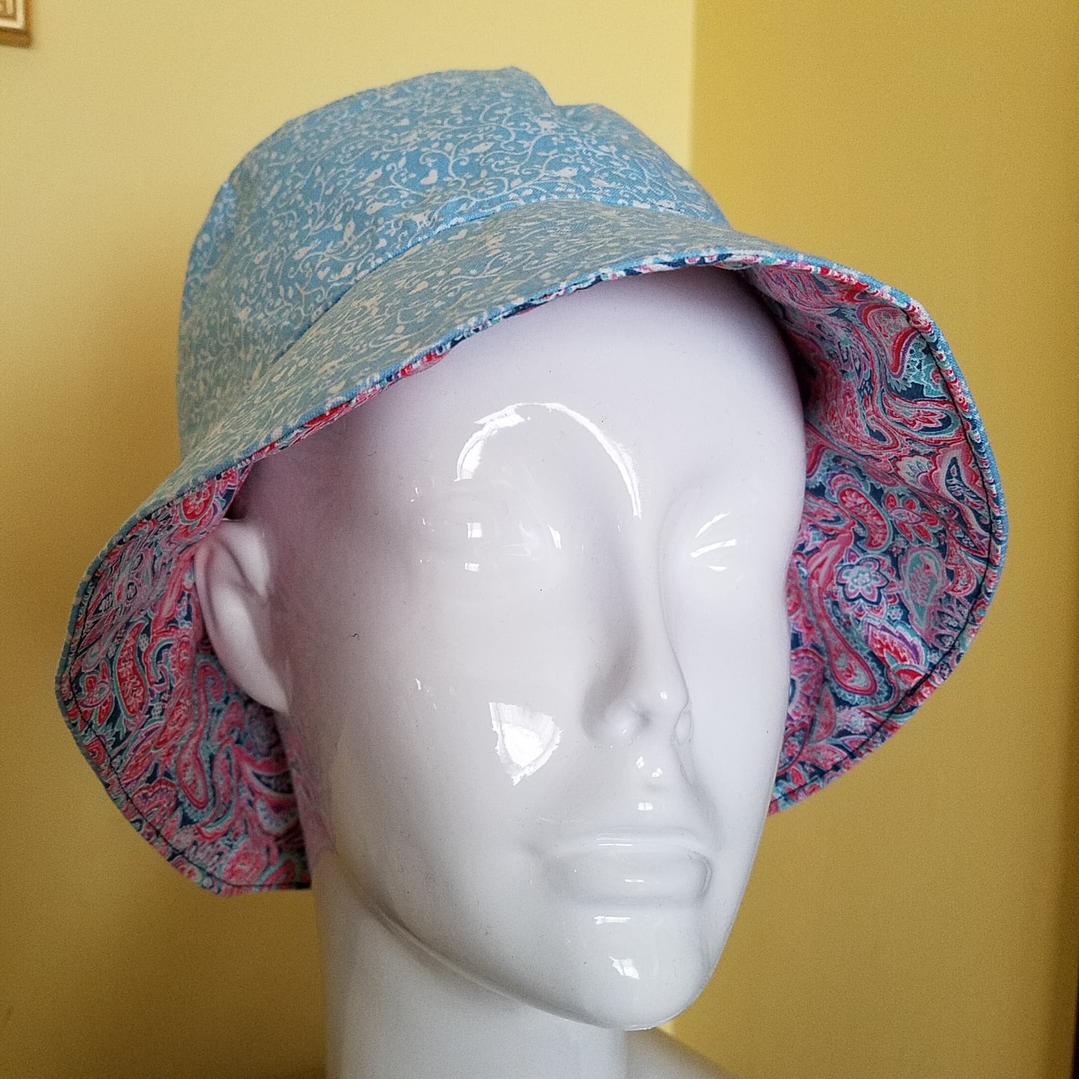 Handmade Reversible Bucket Hat Blue Floral Cotton Fabric with Etsy