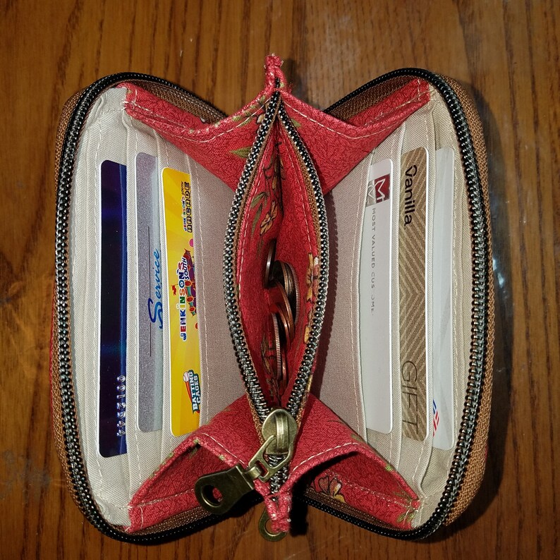 Handmade Red Floral Mia Small Zip Around Wallet Etsy