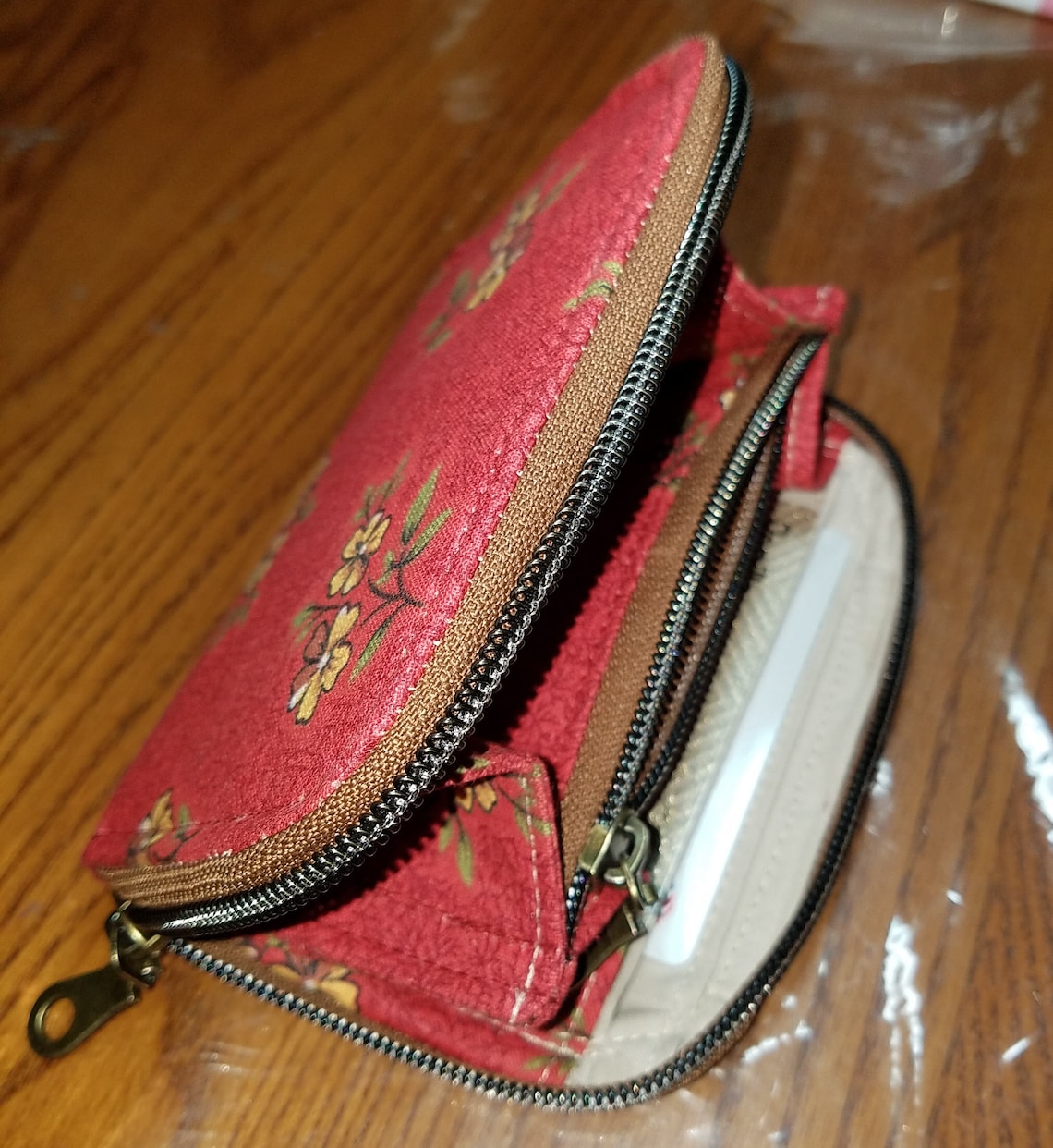 Handmade Red Floral Mia Small Zip Around Wallet Etsy