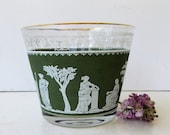 Vintage Barware Ice Bucket Hellenic Green Pattern -Jeanette Glass - Mid Century Modern Glassware - Retro Barware - Greek Design Wedgewood