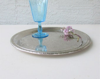 Vintage Silverplate Serving Tray: Etched Floral Design, International Silver Co.