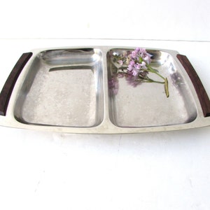 Mid Century Modern Divided Tray- Stainless and Wood -Teak - Danish Modern