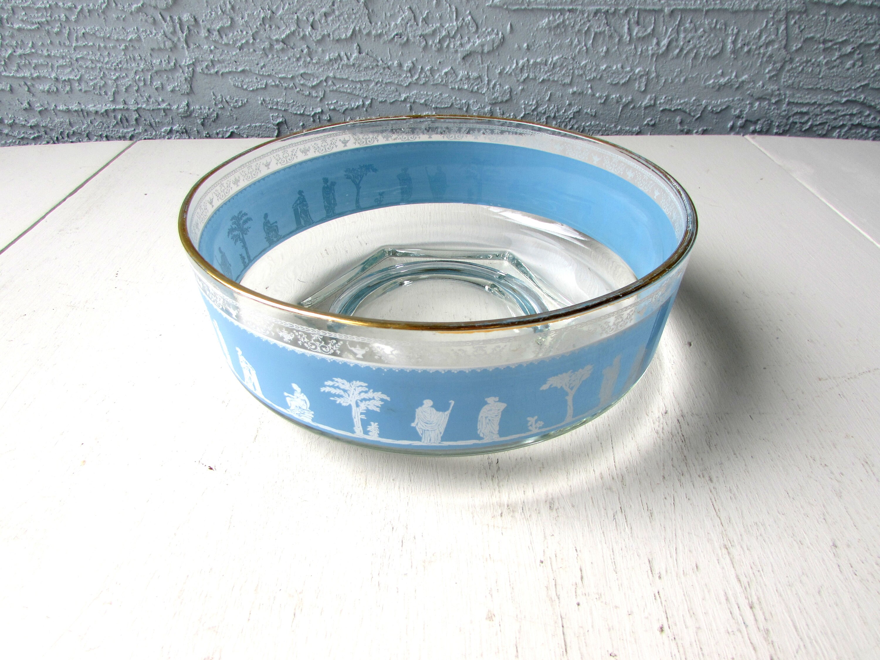 Jeanette Glass ジャネットグラス ヘレニック ガラスボウル 4個 Vintage Jeanette Glass Salad Bowl: Jasper Blue Hellenic Greek