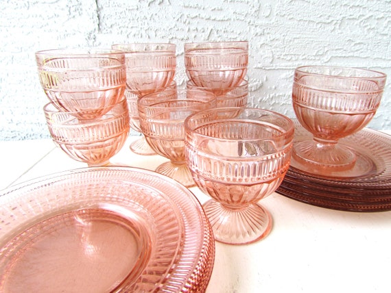 Pink glass dinner plates clearance