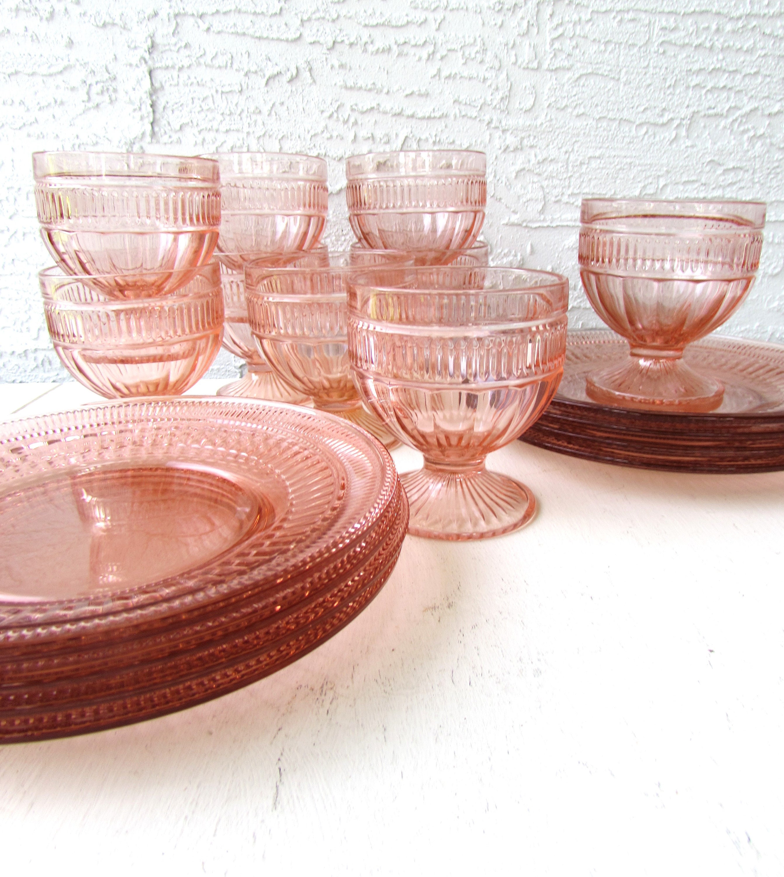 Vintage Detailed Pink Glass Plate Vintage Detailed Pink Glass Plate