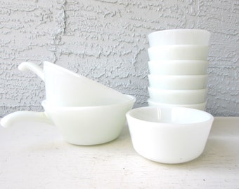 Vintage Anchor Hocking Milk Glass Bowls: Ramekins & Soup Bowls