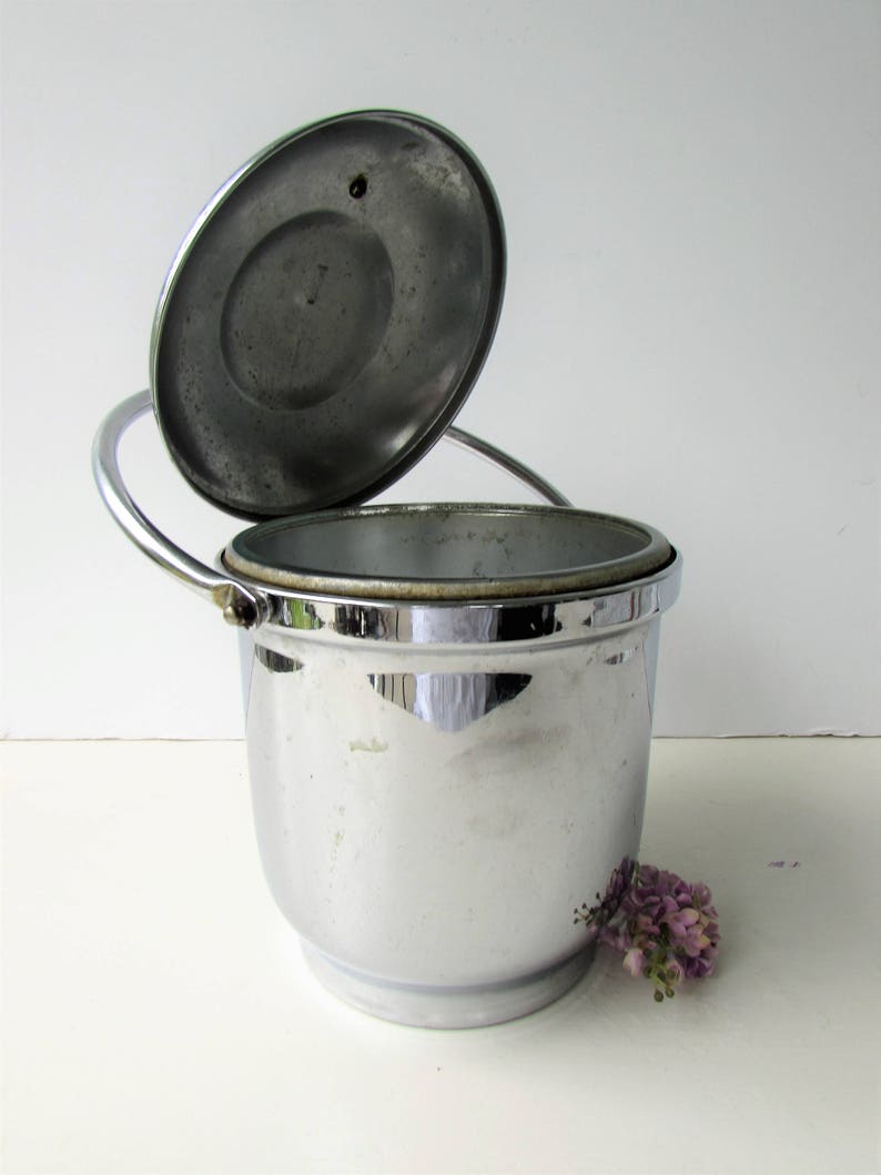 Vintage Art Deco Chrome on Brass Ice Bucket Mid Century Etsy