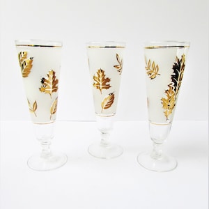 Libbey Goldern Foliage Pilsner Glasses - Set of 3 - Vintage Beer Glasses - Mid Century Modern Barware