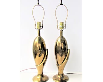 Vintage Art Deco Brass Table Lamps - Egg Shaped Pair