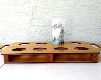 Vintage Wooden Glass Caddy: Handcrafted Cocktail Tumbler Carrier