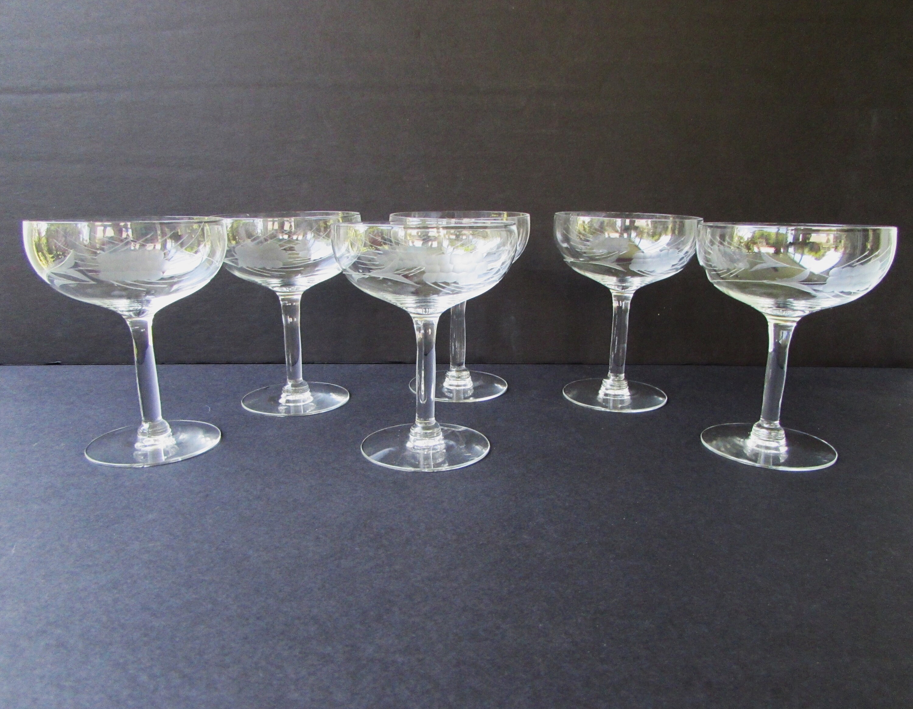 Vintage Etched Wheat Detailed Coupe Glass Vintage Etched Wheat Detailed Coupe Glass