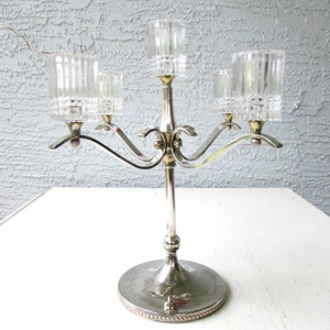 Vintage Mid Century Silver Plate Candelabra: 5-Light Fluted Glass, West Germany