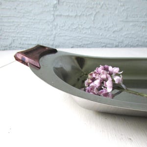 Mid Century Modern Dish - Stainless and Resin - Faux Wood Handles - Vintage - Danish Modern Serving Dish - Stainless Steel -