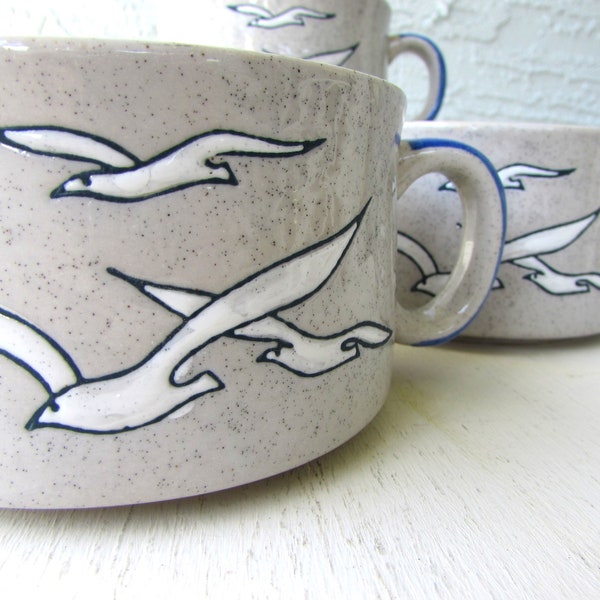 Vintage Stoneware Soup Mugs- Seagull Mugs - Groovy - Otagiri Stoneware -