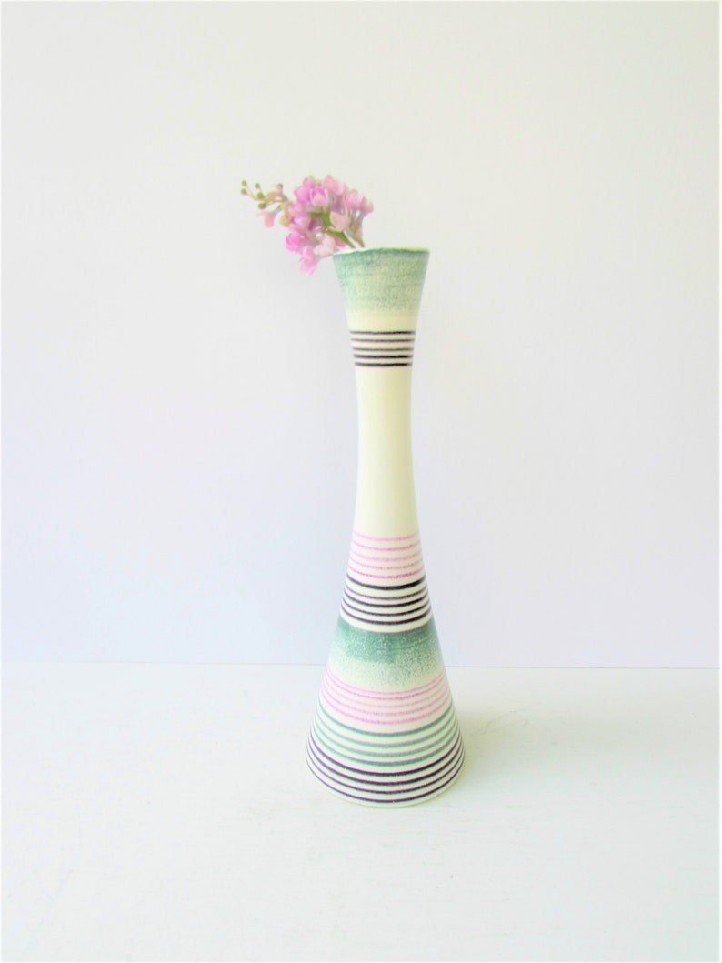 Royal Haeger Mcm Vase Striped Bud Vase White Green Pink Etsy