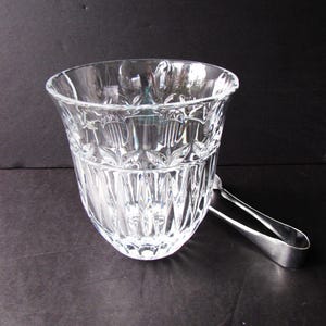 Vintage Crystal Glass Ice Bucket: Fluted Design with Stainless Tongs