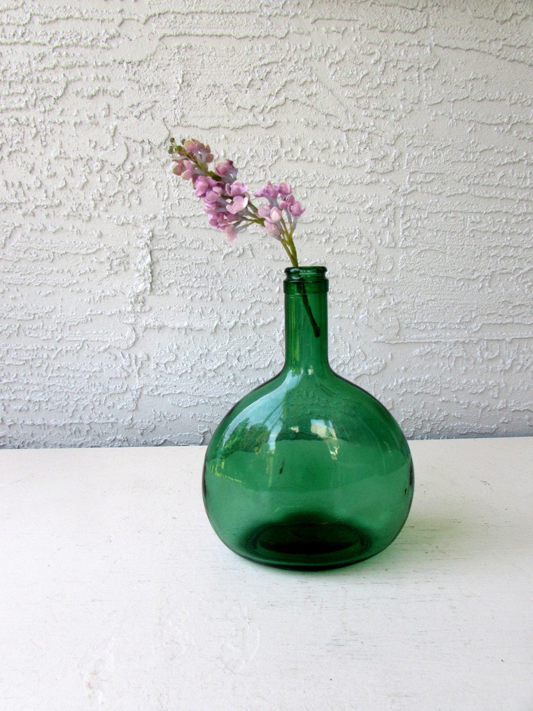 Vintage Oval Green Glass Bottle Green Decanter Emerald Green Glass Wine