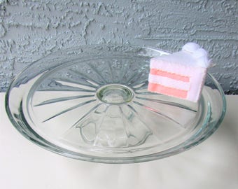 Vintage Pressed Glass Cake Stand - Sunburst Pattern (13 inch)