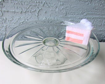 Vintage Cake Stand - Pressed Glass - Extra Large - Clear Glass - Wedding Cake Stand - Simple Sunburst Pattern -