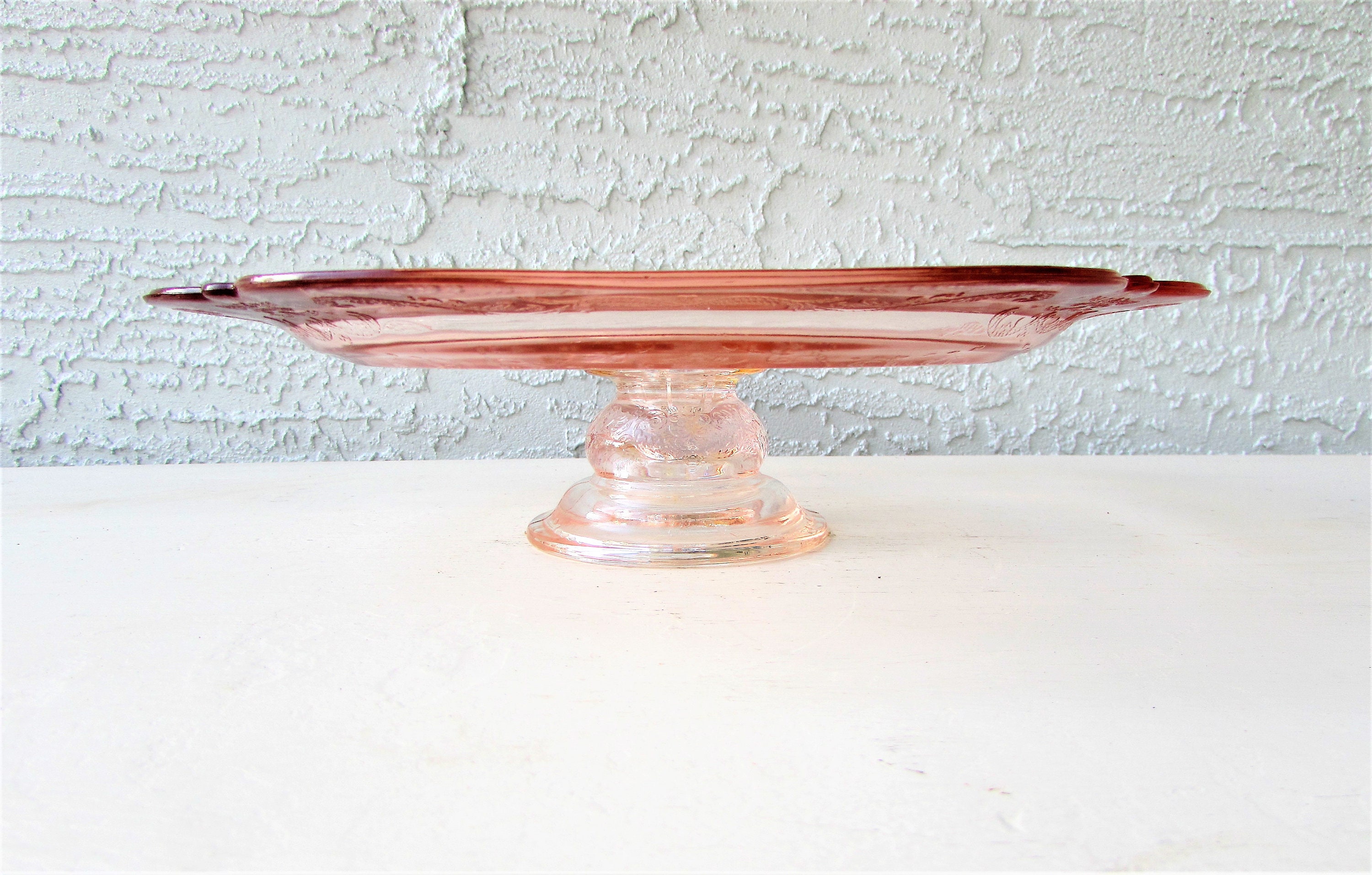 Pink Depression Glass Cake Stand Madrid Pattern Federal Etsy