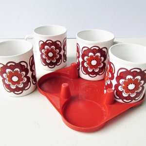 Vintage Groovy Staffordshire Mugs - Staffordshire Potteries -  Ironstone Made in England - Mod Floral - Tray