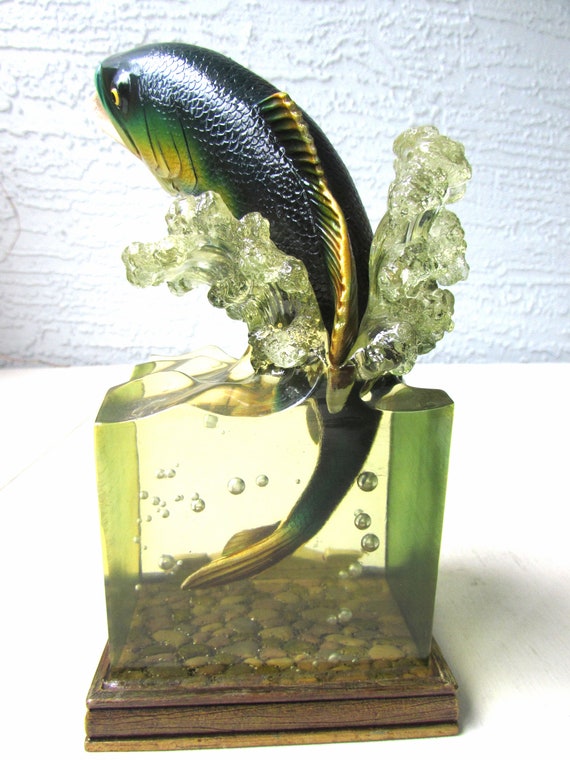 Acrylic Fish Bookends Rainbow Trout Large Mouth Bass Enesco Fishing Themed  Bookends 