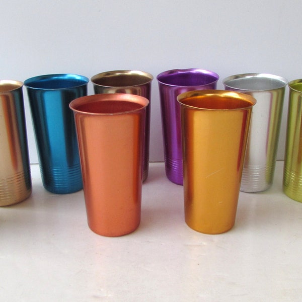 Vintage Mid Century Aluminum Tumblers Barware - Set of 10  Multi Colored Kromex and Heller Colorama Aluminum Tumblers -