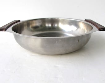 Large Mid Century Modern Bowl - Stainless and Wood - Teak - Vintage Danish Modern Serving Bowl