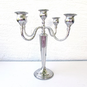 Vintage Chromium Plated Candelabra - Elegant Classic Silver Metal - 5 Light Candelabra - Engraved Chromium Plating