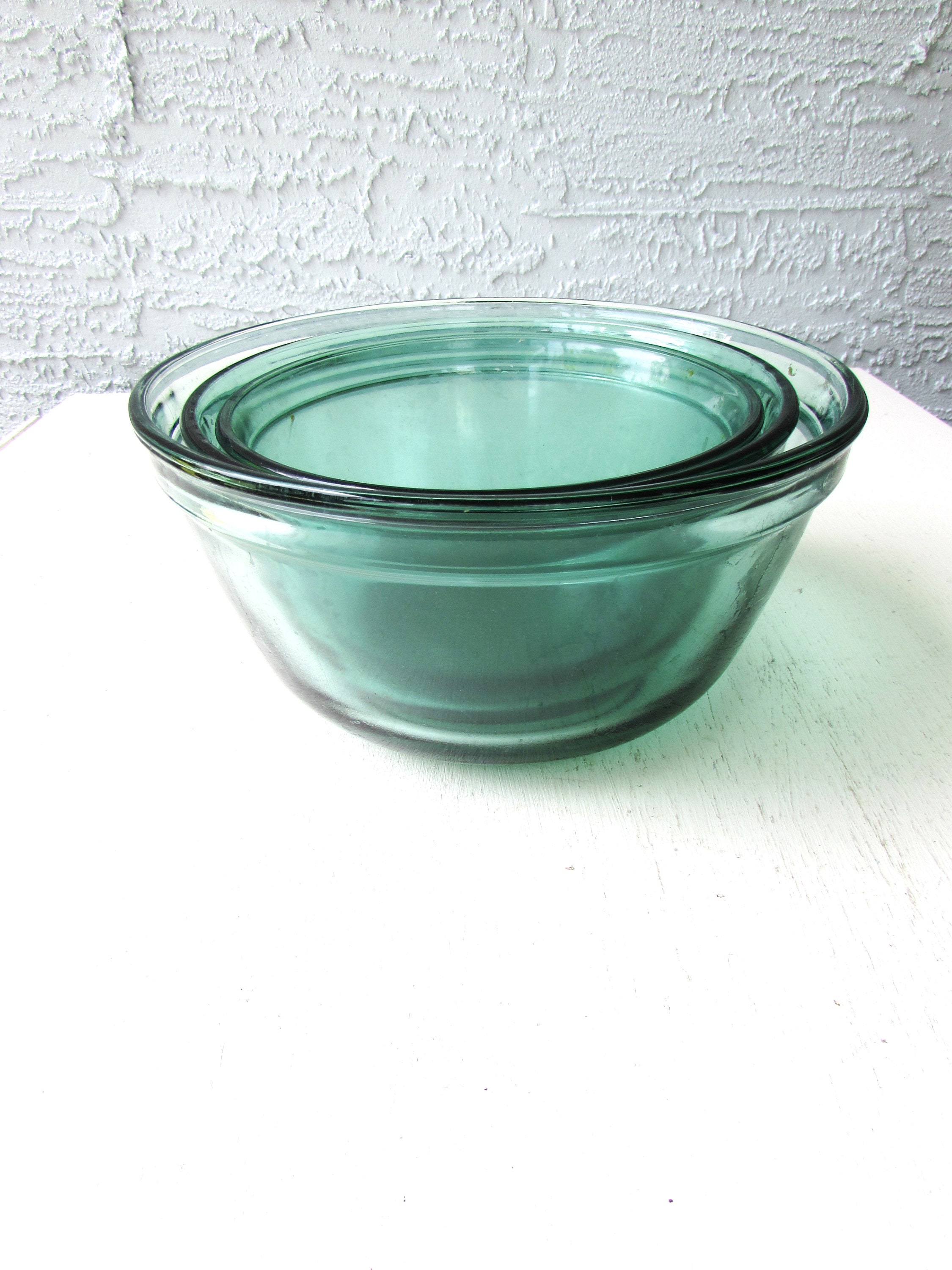 1950s Anchor Hocking Green Glass Salad Bowl Set- 5 Pieces