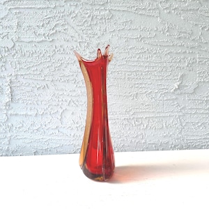 Vintage Orange Murano Glass Swung Vase - Mid Century Italian Art Glass